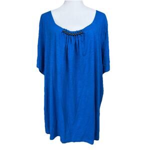 Catherines 2X 22/24 Pullover Top Blouse Tunic Beaded Neckline Lightweight Boho